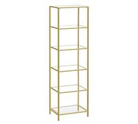 VASAGLE Étagère en Verre à 6 Niveaux, Bibliothèque, Étagère de Rangement, Verre Trempé, Facile à Monter, pour Salle de Bain, Salon, Chambre, Bureau, Doré LGT500A01