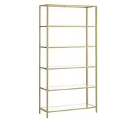 VASAGLE Étagère en Verre à 6 Niveaux, Bibliothèque, Étagère de Rangement, Verre Trempé, Facile à Monter, pour Salle de Bain, Salon, Chambre, Bureau, Doré Métallique LGT503A01