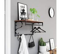 VASAGLE Étagère murale avec 5 crochets, avec tringle de suspension, marron