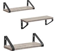 VASAGLE Étagère murale, lot de 3, étagère flottante, montage mural, étagère pour présentoir, design industriel, pour salon, salle de bain, cuisine, gris-noir