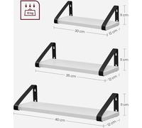 VASAGLE Etagère murale, lot de 3, étagère flottante, montage mural, étagère pour présentoir, design industriel, pour salon, salle de bain, cuisine, blanc-noir