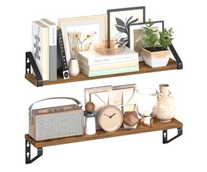 VASAGLE Étagère Murale, Tablette Flottante, Lot de 2, 2 Façons de Montage, 60 cm, pour Salon, Cuisine, Bureau, Salle de Bain, Marron Rustique et Noir Mat LWS062K01