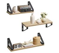 VASAGLE Étagère Murale, Tablette Flottante, Lot de 3, 2 Façons de Montage, 30/35/40 cm, pour Salon, Cuisine, Bureau, Salle de Bain, Couleur Chêne et Noir Mat LWS033B11