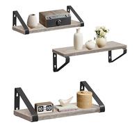 VASAGLE Étagère Murale, Tablette Flottante, Lot de 3, 2 Façons de Montage, 30/35/40 cm, pour Salon, Cuisine, Bureau, Salle de Bain, Grège et Noir Mat LWS033B02
