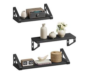 VASAGLE Étagère Murale, Tablette Flottante, Lot de 3, 2 Façons de Montage, 30/35/40 cm, pour Salon, Cuisine, Bureau, Salle de Bain, Noir d'encre et Noir Mat LWS33B10