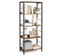 VASAGLE Étagère sur 5 Niveaux, Bibliothèque, Meuble de Rangement, 30 x 60 x 144 cm, avec Panneaux Arrière, Style Industriel, pour Salon, Étude, Bureau, Marron Rustique et Noir d'encre LLS117B01