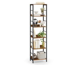 VASAGLE Étagère sur 6 Niveaux, Bibliothèque, Meuble de Rangement, 30 x 40 x 178 cm, avec Panneaux Arrière, Style Industriel, pour Salon, Étude, Bureau, Marron Rustique et Noir d'encre LLS168KD01