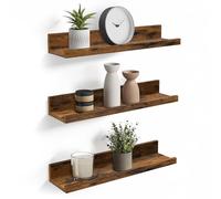 VASAGLE Étagères murales suspendues, Lot de 3, Tablettes flottantes, Longueur 38 cm, avec Bords Hauts, pour Cadres Photos, décoration, épices, pour, Cuisine, Salon, Marron Rustique LWS037X01