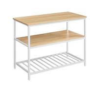 VASAGLE Îlot de Cuisine avec Grand Plan de Travail, Étagère de Cuisine à 3 Niveaux, Cadre en Acier, 60 x 120 x 90 cm, Style Moderne, Montage Facile, Couleur Chêne et Blanc KKI001W09