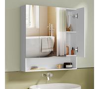 VASAGLE Kailyn Collection - Armoire de Salle de Bain avec Portes Miroir, Meuble de Rangement Mural, Compartiment Ouvert, Étagères Réglables, 16,5 x 70 x 75 cm, Blanc Nuage BBK129W01