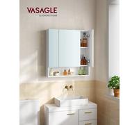 VASAGLE Kailyn Collection - Armoire de Salle de Bain avec Portes Miroir, Meuble de Rangement Mural, Compartiment Ouvert, Étagères Réglables, 16,5 x 70 x 75 cm, Blanc Nuage Blanc Nuage