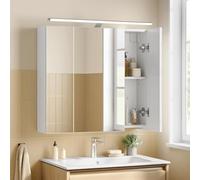 VASAGLE Kailyn Collection - Armoire Murale à 3 Portes Miroir avec Éclairage, Meuble de Salle de Bain, Étagères Réglables, Style Moderne, 15 x 60 x 55 cm, Blanc Nuage BBK138WB01