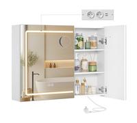 VASAGLE Kailyn Collection - Armoire Murale Salle de Bain avec Miroir, avec LED, Multiprise, Fonction Anti-buée, Miroir Grossissant 10x, Style Moderne, 16,5 x 80 x 60 cm, Blanc BBK134W01