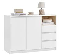 VASAGLE Kailyn Collection - Buffet, Armoire de Rangement avec Portes, 3 tiroirs et étagère réglable, 40 x 103,3 x 74,5 cm, pour Salon, Cuisine, Bureau, Blanc Nuage BBK273W21V1