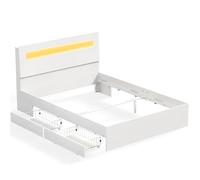 VASAGLE Kailyn Collection - Cadre de Lit avec 2 Tiroirs Coulissants 140 x 190 cm, Lit Double, avec LED, Multiprise, sans Sommier, pour Chambre d’Ado, Chambre d’Amis, Blanc Mat RMB953W01