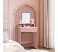 VASAGLE KAILYN Collection - Coiffeuse avec Grand Miroir, Table de Maquillage, avec 2 Tiroirs et 3 Compartiments, Coin Beauté, Style Moderne, Rose Bonbon RDT103R01