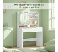 VASAGLE KAILYN Collection - Coiffeuse avec Grand Miroir, Table de Maquillage, avec Tiroir et Compartiments, Coin Beauté, Blanc