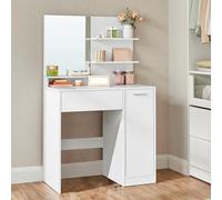 VASAGLE Kailyn Collection - Coiffeuse avec Miroir, Compartiment avec 2 Étagères Réglables, 1 Tiroir, 2 Étagères, Coin Beauté, Style Moderne, Blanc RDT119W01