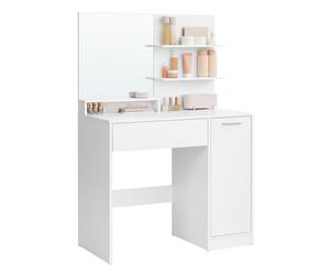 VASAGLE Kailyn Collection - Coiffeuse avec Miroir, Compartiment avec 2 Étagères Réglables, 1 Tiroir, 2 Étagères, Coin Beauté, Style Moderne, Blanc RDT119W01