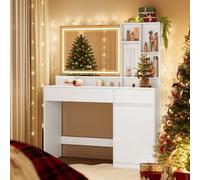VASAGLE Kailyn Collection - Coiffeuse avec Miroir et Lumière, Table de Maquillage, avec Tiroirs, Rangement Bijoux, pour Chambre, Largeur de 110 cm, Blanc Nuage RDT634W01
