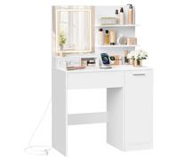 VASAGLE KAILYN Collection - Coiffeuse avec Miroir LED, avec Multiprise, Compartiment avec 2 Étagères Réglables, 1 Tiroir, 2 Étagères, Coin Beauté, Moderne, Blanc