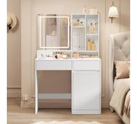 VASAGLE Kailyn Collection - Coiffeuse avec Miroir LED, Éclairage 3 Couleurs Réglable, Table de Maquillage, Largeur 90 cm, Tiroir, Multiprise, Rangement, Chambre, Style Moderne, Blanc Nuage RDT134WB01