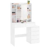 VASAGLE Kailyn Collection - Coiffeuse, Grand Miroir LED à Luminosité Réglable, Table de Maquillage, 40 x 98,3 x 145 cm, Compartiments Ouverts, Étagères Réglables, Moderne, Blanc Nuage RDT124WB01
