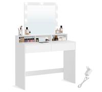 VASAGLE KAILYN Collection - Coiffeuse, Miroir LED à Luminosité Réglable, Table de Maquillage, 2 Tiroirs et 3 Compartiments, 40 x 100 x 145 cm, Coin Beauté, Style Moderne, Blanc RDT164W01