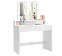 VASAGLE Kailyn Collection - Coiffeuse, Miroir LED à Luminosité Réglable, Table de Maquillage avec Miroir, 2 Tiroirs et 3 Compartiments, Coin Beauté, Style Moderne, Blanc RDT114W01