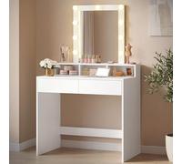VASAGLE Kailyn Collection - Coiffeuse, Miroir LED à Luminosité Réglable, Table de Maquillage avec Miroir, 2 Tiroirs et 3 Compartiments, Coin Beauté, Style Moderne, Blanc RDT114W01