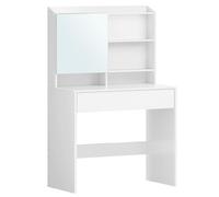 VASAGLE KAILYN Collection - Coiffeuse, Table de maquillage, avec miroir, avec placard de rangement et tiroir, étagères réglables, coin beauté, style moderne, 70 x 40 x 136 cm, Blanc RDT118W01