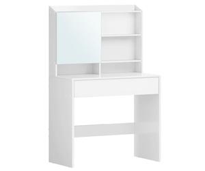 VASAGLE KAILYN Collection - Coiffeuse, Table de maquillage, avec miroir, avec placard de rangement et tiroir, étagères réglables, coin beauté, style moderne, 70 x 40 x 136 cm, Blanc RDT118W01