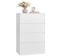 VASAGLE Kailyn Collection - Commode Chambre 4 Tiroirs, Armoire de Rangement, Meuble à Vêtements, 40,4 x 60,2 x 97,4 cm, Style Moderne, Blanc Neige LTS614WE02V1