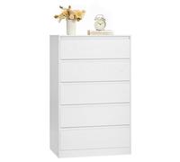 VASAGLE Kailyn Collection - Commode Chambre 5 Tiroirs, Armoire de Rangement, Meuble à Vêtements, 40 x 60 x 97,4 cm, Style Moderne, Blanc Neige LTS605WE01