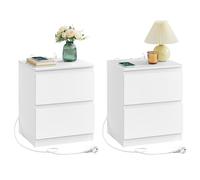 VASAGLE Kailyn Collection - Lot de 2, Table de Chevet avec Multiprise, Table d'Appoint, 2 Tiroirs, 2 Prises CA, 2 Ports USB-A, pour Salon, Chambre, Bureau, Moderne, Blanc Nuage LET821W02