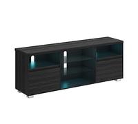 VASAGLE Kailyn Collection - Meuble TV avec LED, pour Les Téléviseurs Jusqu’à 70 Pouces, avec Étagères Ouvertes en Verre, 2 Placards avec Portes, 160 cm, Moderne, pour Salon, Chambre, Noir LTV331T21