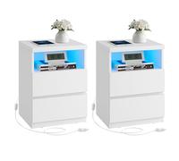 VASAGLE Kailyn Collection - Table de Chevet avec Éclairage LED Réglable, Lot de 2, Table d’Appoint avec Tiroirs, Meuble à Tiroirs, pour Chambre, Salon, Style Moderne, Blanc Nuage LET834W01
