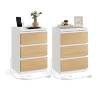 VASAGLE Kailyn Collection - Table de Chevet avec Multiprise, Lot de 2, Table d’Appoint avec 3 Tiroirs, 2 Prises CA, 2 Ports USB, Salon, Chambre, Bureau, Moderne, Blanc Nuage et Jaune Amande LET831Y01
