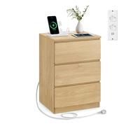 VASAGLE Table de Chevet avec Multiprise, Table d’Appoint avec 3 Tiroirs, 2 Prises CA, 2 Ports USB, Façades de Tiroirs Biseautées, pour Salon, Chambre, Bureau, Moderne, Jaune Paille LET631Y70