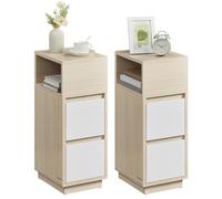 VASAGLE Table de Chevet Étroite, Table d’Appoint avec 2 Tiroirs et Compartiment Ouvert, Montage à Gauche ou à Droite, pour Chambre, Salon, Beige Naturel et Blanc Nuage LET656N01