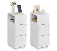 VASAGLE Table de Chevet Étroite, Table d’Appoint avec 2 Tiroirs et Compartiment Ouvert, Montage à Gauche ou à Droite, pour Chambre, Salon, Blanc Nuage LET656W01