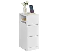 VASAGLE Table de Chevet Étroite, Table d’Appoint avec 2 Tiroirs et Compartiment Ouvert, Montage à Gauche ou à Droite, pour Chambre, Salon, Blanc Nuage LET656W01