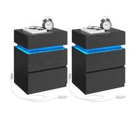 VASAGLE Kailyn Collection - Table de Chevet, Lot de 2, avec Bande LED Multicolore Réglable, 3 Tiroirs, Table d’Appoint de Style Moderne, 35 x 40 x 55 cm, Noir Boisé LET0830B01