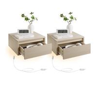 VASAGLE Kailyn Collection - Tables de Chevet Suspendues, Lot de 2, Tables de Nuit, Lumière 3 Couleurs, Étagère Murale Tiroir, 35 x 40 x 18 cm, Moderne, pour Chambre, Salon, Beige Naturel LET854N01