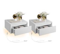 VASAGLE Kailyn Collection - Tables de Chevet Suspendues, Lot de 2, Tables de Nuit, Lumière 3 Couleurs, Étagère Murale Tiroir, 35 x 40 x 18 cm, Moderne, pour Chambre, Salon, Blanc Nuage LET854W01