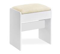 VASAGLE Kailyn Collection - Tabouret de Coiffeuse, Chaise Rembourrée de Maquillage, Repos-Pieds, en Velours, pour Chambre, Dressing, Entrée, Style Moderne, Blanc Mat et Blanc Crème RDS001WD01