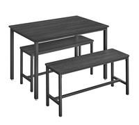 VASAGLE KDT070B21 Table de Salle à Manger avec 2 bancs, Table de Cuisine de 70 x 110 x 75 cm, 2 bancs de 30 x 97 x 50 cm chacun, Structure en Acier, Noir cendré et Noir d'encre