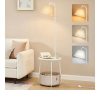 VASAGLE Lampadaire avec Table d’appoint, Lampe sur Pied 3-en-1, avec Table, Panier en Tissu, pour Salon, Ampoule LED Réglable Incluse, Abat-Jour Orientable, Structure en Acier, Blanc Mat LFL004WC04