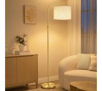 VASAGLE Lampadaire, Lampe Arc sur Pied, Hauteur Réglable de 150 à 175 cm, Style Moderne, Interrupteur à Pied, Abat-Jour en Tissu, Douille E27, Doré Clair LFL006AB02