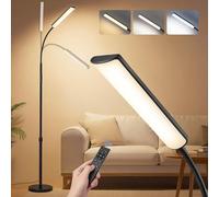 VASAGLE Lampadaire, Lampe de Lecture 15 W, Hauteur Réglable 141-175 cm, Col de Cygne Orientable à 360°, Minuterie et Fonction Mémoire, Télécommande, pour Salon, Noir Mat LFL007BD02